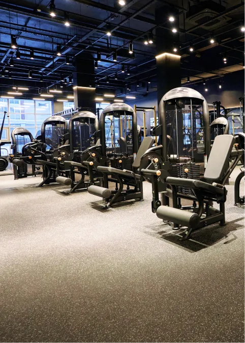 Зал, оснащенный зоной свободных весов и силовыми тренажерами